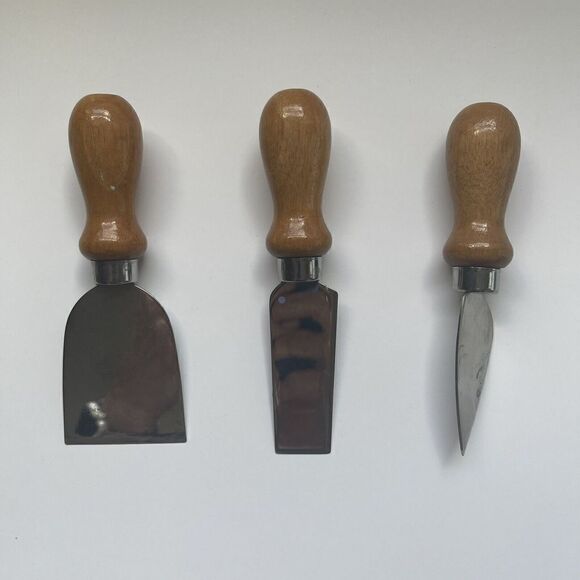 French Style Set of Three Cheese, Stainless Steel with Wood Handles - Picture 2 of 4